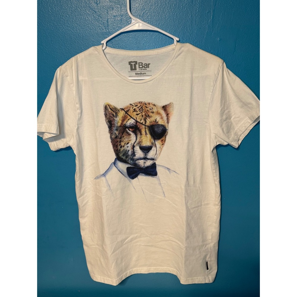 Cotton On T Bar Cheetah Eyepatch Bowtie Graphic Tee White Medium Short Sleeve